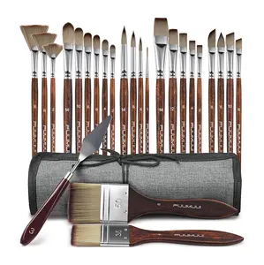 Multi-Shaped 25pcs Custom Logo Wooden Handle Acrylic Nylon Hair Watercolor Acrylic Oil Painting Artist Paint Brush Set