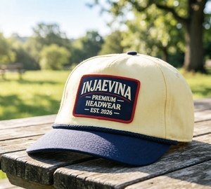 Custom Cream Navy Blue Two Tone 5 Panel Rope Snapback Cap Patch Badge Logo <b>Flat</b> Brim Plastic Snapback Baseball <b>Hat</b> - Product Image 5