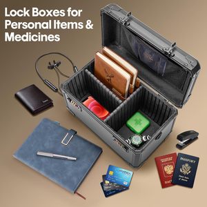 Boîte de rangement verrouillable pour médicaments, argent liquide, téléphone et objets de valeur, à l'épreuve des enfants, portable et durable, 12,2 x 7,8 x 6,8 pouces, noire - Product Image 3