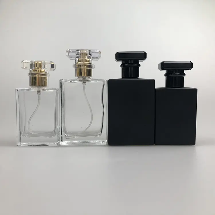 Bb atacado garrafa de vidro recarregável, garrafa de vidro de perfume preta vazia de 30ml/50 ml, fragrância quadrada vazia de luxo