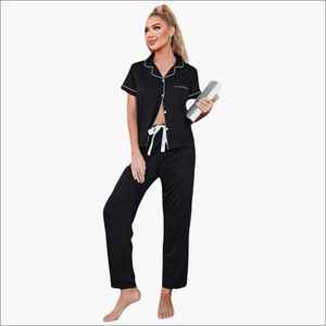 Conjuntos de Pijamas de 2 Piezas para Mujer, Personalizables en Color y Estampado, de Manga Corta, Mezcla de Bambú/Algodón, Transpirables y de Secado Rápido, para Invierno/Verano - Product Image 1