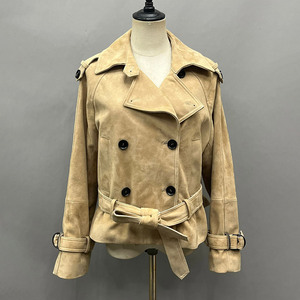 Nouvelle arrivée Manteaux en cuir suédé tendance <span class=keywords><strong>Trench</strong></span> Coat Femmes Vestes en cuir véritable - Product Image 3
