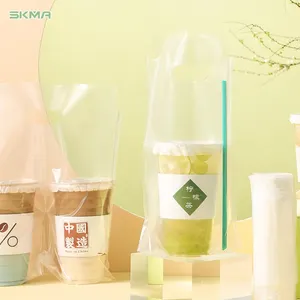 Disposable Biodegradable Pe Single Cup And Double Cup Drink Plastic Takeaway Carrier Bags For Boba Tea Beverage Coffee