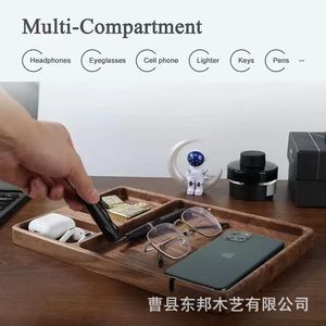 Rectangular <b>Solid</b> <b>Wood</b> Storage Tray 4 7 Compartments Multifunctional Phone Watch Key Organizer Entryway <b>Desk</b> Organizer - Product Image 3