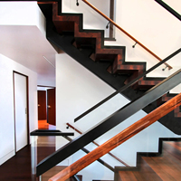 Style contemporain poli en forme de Z marche en bois de chêne avec lumières led escalier flottant avec garde-corps
