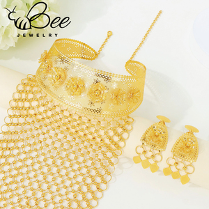 Conjunto de Joyería de Lujo para Novia Africana Nigeriana, Collar Largo de Malla Hueca Chapado en Oro de 24k de Dubái, Venta Caliente - Product Image 2