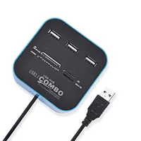 Hub USB Combo Splitter de 3 Puertos, Estación de Acoplamiento con Lector de Tarjetas SD, TF, M2, MS/Pro Duo, USB 2.0 para PC y Laptop