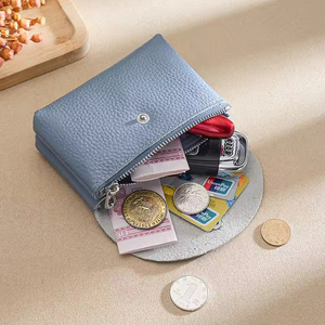 Portefeuille en cuir véritable à couche de cuir de <span class=keywords><strong>vachette</strong></span> à <span class=keywords><strong>double</strong></span> fermeture à glissière Porte-monnaie Bijoux Sac cadeau Porte-clés pour femmes - Product Image 1