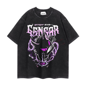 Camiseta Personalizada para Hombre, de Algodón 100%, 240 Gramos, Color Negro Intenso, Lavado Ácido, Diseño Vintage con Gráficos de la Serie Eevee, Charizard, Anime - Product Image 6