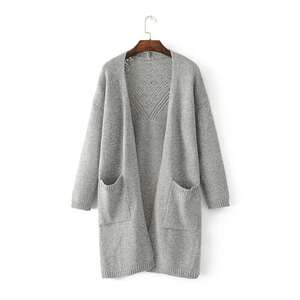 Cárdigan largo de manga larga para <span class=keywords><strong>mujer</strong></span>, suéter tejido con bolsillos, cárdigans para otoño e invierno, 2021 - Product Image 2