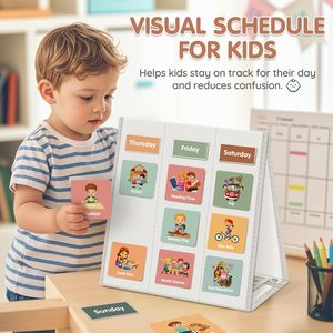 Tableau d'emploi du temps visuel moderne pour enfants, tableau de routine quotidienne en feutre, 109 cartes magnétiques, gestion du temps, rentrée scolaire, rectangle blanc - Product Image 2