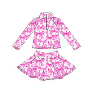 Printemps Nouveau Style Enfants Mode Vêtements Jolies Fleurs Jaunes Imprimer À Manches Longues Pull À Fermeture Éclair Avec Jupe Tenue Active - Product Image 4