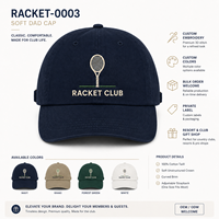Casquette Dad Cap en coton lavé à marque privée, couronne souple classique, broderie patch tennis, réglable, idéale pour les cadeaux de villégiature, prête à l'emploi pour les détaillants de voyage