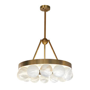 Lámpara colgante de campanas de viento redonda, candelabro de alabastro con marco de cobre español - Product Image 5