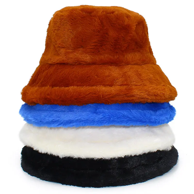 Topi Bucket Bulu Palsu untuk Wanita, Topi Bucket Musim Dingin Bulu Palsu, Topi Liburan Luar Ruangan, Topi Memancing Hangat Lembut Tebal, Topi Mode Wanita
