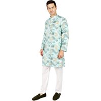 Conjunto de Kurta y Pijama para Hombre, Algodón, Estampado Digital, Ropa Tradicional Étnica India, para Diwali, Pantalones Blancos Sin Arrugas