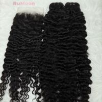 Rumoon 100% Cheveux Humains Bouclés Vietnamiens Remy, Double Trame Faite à la Machine, Bundles de Fermetures en Dentelle HD 100g Chacun pour Tissage de Cheveux