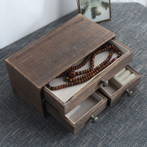 Caja de Almacenamiento de Madera Estilo Cajón, 26x13x11 cm, Color Quemado, Organizador de Escritorio Rectangular Vintage - Product Image 5