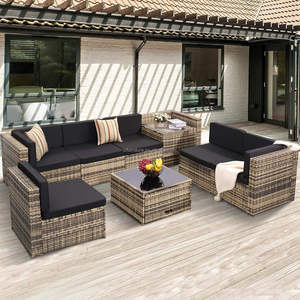 Juego de Muebles de Jardín de Diseño Moderno, 8 Piezas, Muebles de Patio de Ratán para Exteriores, Resistentes a la Intemperie, Sofá Seccional - Product Image 1