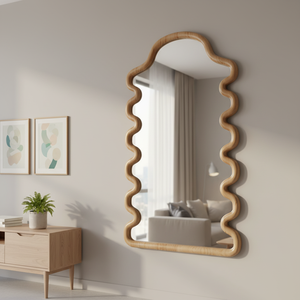 Modern Natural Wood Wall <strong>Mirror</strong> Decor Arched Wave Frame <strong>Pine</strong> Wood Wall <strong>Mirror</strong> Decor Hallway Wood Wall <strong>Mirror</strong> for Home Decorative - Product Image 1