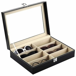 Leather <b>Sunglasses</b> Organizer Box <b>with</b> Glass Lid 8 Slot Eyewear Storage <b>Case</b> for Men and Women - Product Image 1