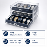 Boîte de rangement pour montres en acrylique transparent avec 3 tiroirs coulissants, plateau en velours, organisateur de montres, armoire, OEM, ODM, vente en gros personnalisée