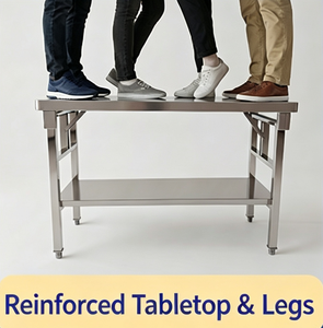 Restaurant <b>Kitchen</b> Foldable Double Layer Stainless Steel Work <b>Table</b> <b>Prep</b> Packing Workbench - Product Image 4