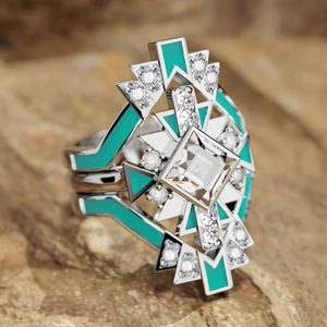 Set di Tre Anelli Futuristici Quadrati Smaltati per Donne, Gioielli Geometrici di Tendenza - Product Image 6