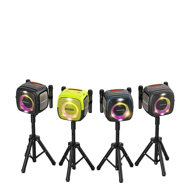Partyone 80W Portable  Speaker with Dual Microphones RGB Light Stand Outdoor Karaoke Bass Subwoofer