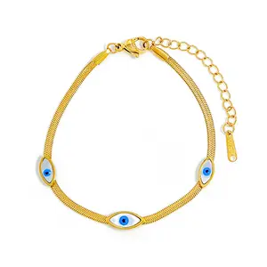 ODM Pulsera Acero, позолоченная цепочка из нержавеющей стали, белая оболочка, голубые глаза, злой браслет