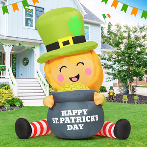 Leprechaun gonflable géant de 5 pieds pour la Saint-<span class=keywords><strong>Patrick</strong></span> avec pot de pièces d'or et lumières LED intégrées, en polyester 190T, décoration extérieure - Product Image 3