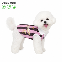 Jersey Hewan Peliharaan Desain Garis-garis Pink Biru Kerah Polo Bahan Bernapas untuk Anjing Kecil Ukuran Khusus Label Pribadi Perlengkapan Pakaian Hewan Peliharaan