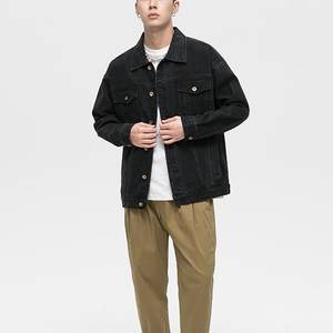 Veste en <span class=keywords><strong>jean</strong></span> noire pour homme, personnalisée OEM, avec broderie arrière, style vintage streetwear, vente en gros - Product Image 2