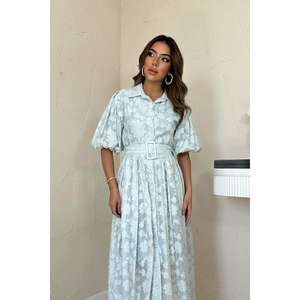 Vestido Casual Diario Transpirable de Manga Abullonada con Cinturón, Cuello Vuelto y Diseño Vintage Tejido en Línea A - Product Image 2