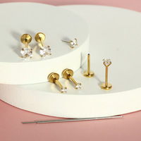 Pendientes de botón de acero inoxidable 20G con parte trasera plana, tipo piercing de nariz sin rosca con circonitas cúbicas, superventas para hombres y mujeres