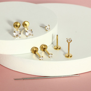 Pendientes de botón de acero inoxidable 20G con parte trasera plana, tipo piercing de nariz sin rosca con circonitas cúbicas, superventas para hombres y mujeres - Product Image 5