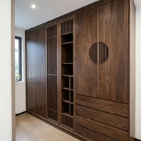 Armoire Zen Orientale Moderne, Meuble de Chambre de Luxe en Noyer, Conception Sur Mesure de Plancher à Plafond pour Toute la Maison