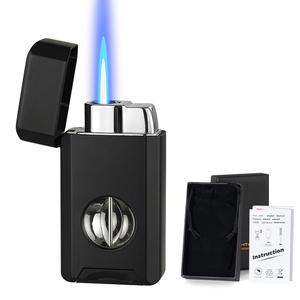 Encendedor de antorcha a prueba de viento todo en uno con cortador en V Jet Flames Encendedor de gas butano recargable para Vela, accesorios para cigarros de viaje - Product Image 3