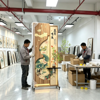 Peinture décorative LED en forme de gourde, poisson lotus, art mural éclairé, nouvelle décoration murale LED chinoise avec étagère pour l'entrée