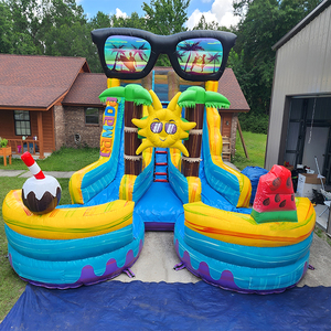 Tobogán Acuático Inflable Comercial <span class=keywords><strong>de</strong></span> PVC para Fiestas al Aire Libre, Temática <span class=keywords><strong>de</strong></span> <span class=keywords><strong>Playa</strong></span> <span class=keywords><strong>con</strong></span> Palmeras, Doble Carril, <span class=keywords><strong>con</strong></span> Dos Piscinas - Product Image 2