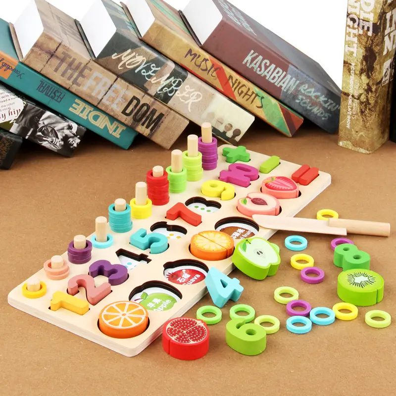 Bloques de madera para cortar frutas, juego de tablero de rompecabezas para niños pequeños, con forma Digital a juego, Color, juguete educativo para edades tempranas