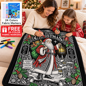 Christmas Pattern Santa Claus <b>Flannel</b> Throw Blanket with Markers Washable Reusable Home Decor Winter Classic Style - Product Image 1