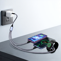Cable de Carga Múltiple 3 en 2 de Fábrica, 100W PD, con Cargador Magnético Integrado para iWatch, Trenzado de Nailon, Carga Rápida, con Adaptador USB Gratuito