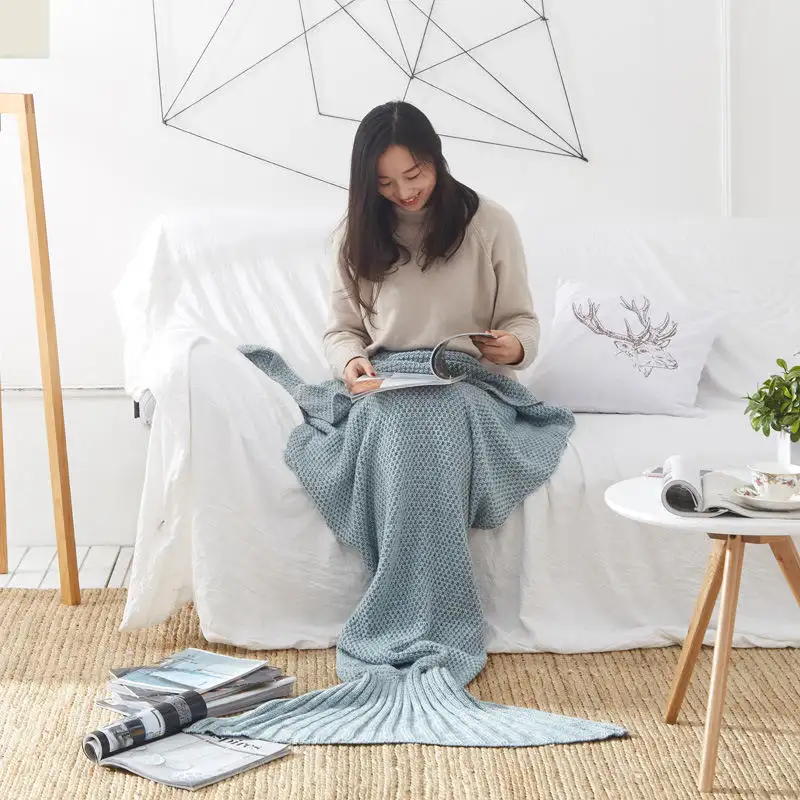 Fashion Nordic Mermaid Blanket Warm Multi Colors Soft Kids Adults Breathable Sweater Fleece Throw Blanket