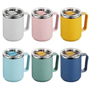 แก้วกาแฟสแตนเลสมีหูจับพร้อมฝาปิดสำหรับกาแฟ ชา สำนักงาน ท่องเที่ยว - Product Image 1