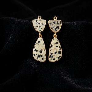 Guntaas Gems - Paire de connecteurs fantaisie en jaspe dalmatien naturel pour boucles d'oreilles DIY, plaqué or 18 carats, composants de fabrication de bijoux en gros - Product Image 2