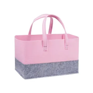 Pink and Gery Foldable Large size promotion Felt Shopping Tote Bags made by Felt Fabric Produce Travel Tote Bag