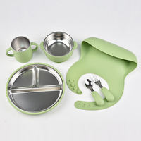 Nouveaux produits : Ensemble repas pour enfants en silicone et acier inoxydable 304 – Fourchette, cuillère, paille, tasse à bec, bol alimentaire, assiette à ventouse pour bébé