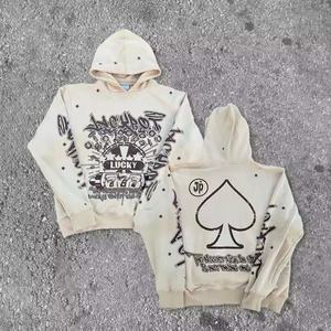 Sudadera con Capucha para Hombre, de Alta Calidad, 400gsm, 100% Algodón, con Estampado Gráfico Digital Personalizado, Lavado Ácido, Estilo Desgastado, Corte Cuadrado, en Oferta - Product Image 2