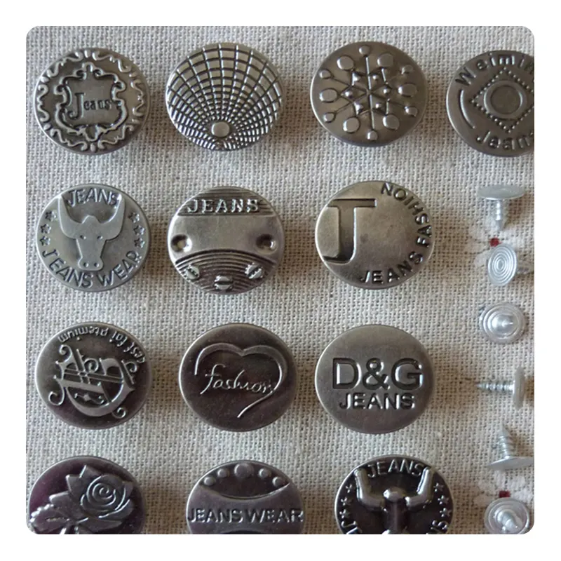 Boutons et Rivets pour jean, en laiton, or, argent, Logo personnalisé, style Denim,